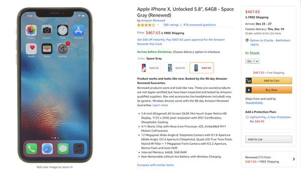 image of iphone listing on Amazon with Buy Box