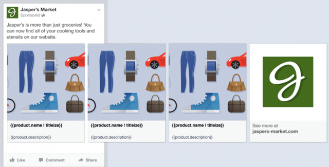 With Facebook Dynamic Advertising, product ads are build dynamically build with relevant product data.