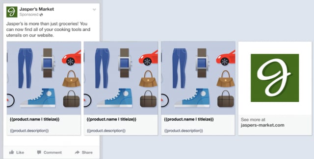 With Facebook Dynamic Advertising, product ads are build dynamically build with relevant product data.