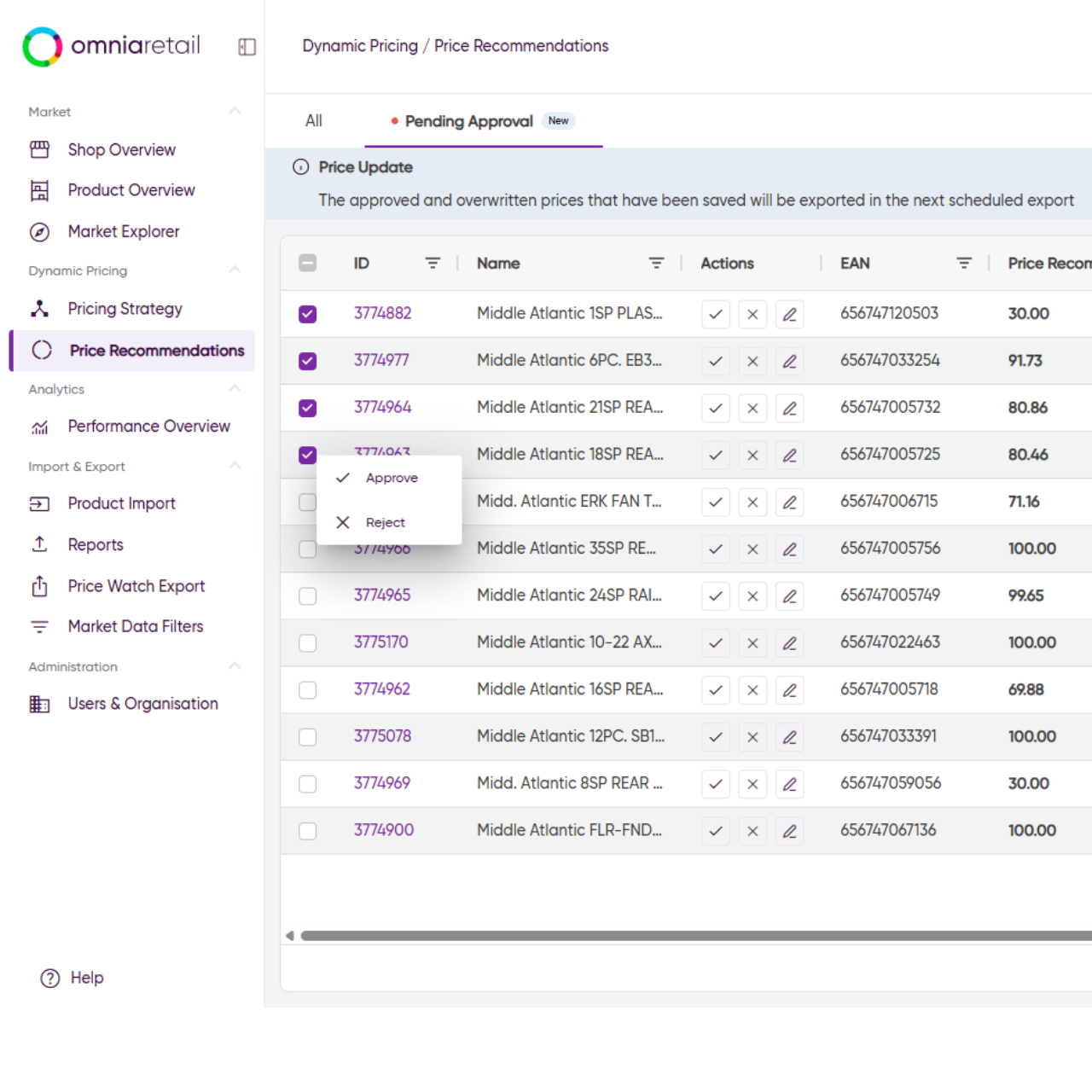 Approval Flow on the Price Reommendations Page (2)